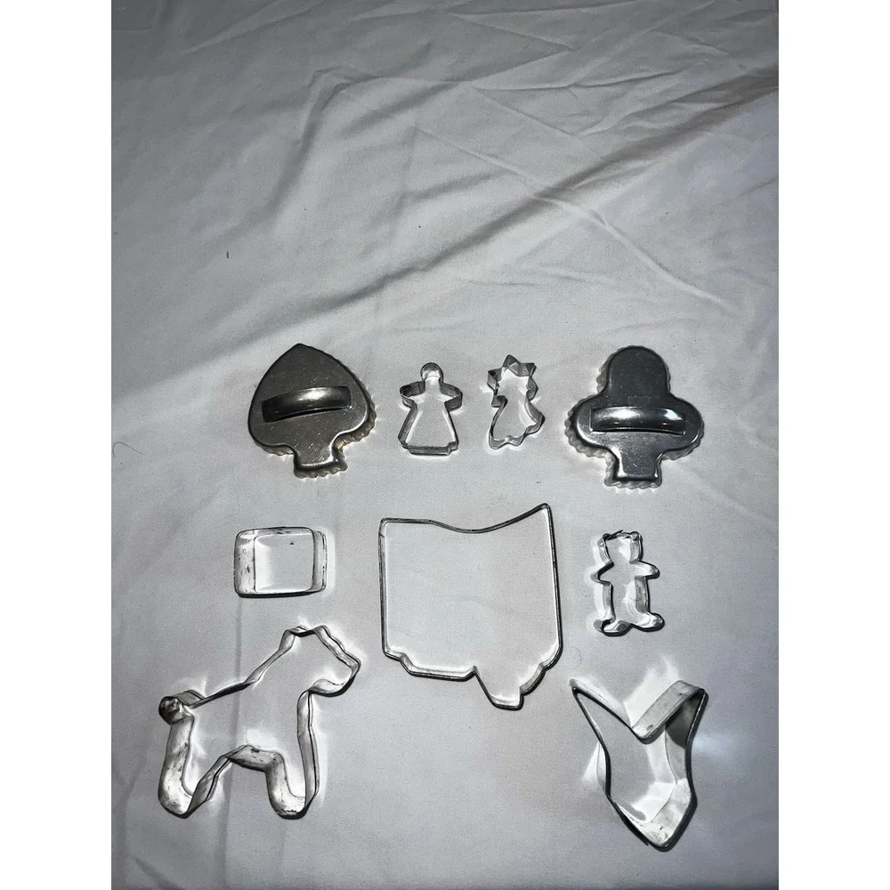 VTG‎ Aluminum Cookie Cutter Lot 9pc Ohio State Teddy Bear Spade Club Dog Heart